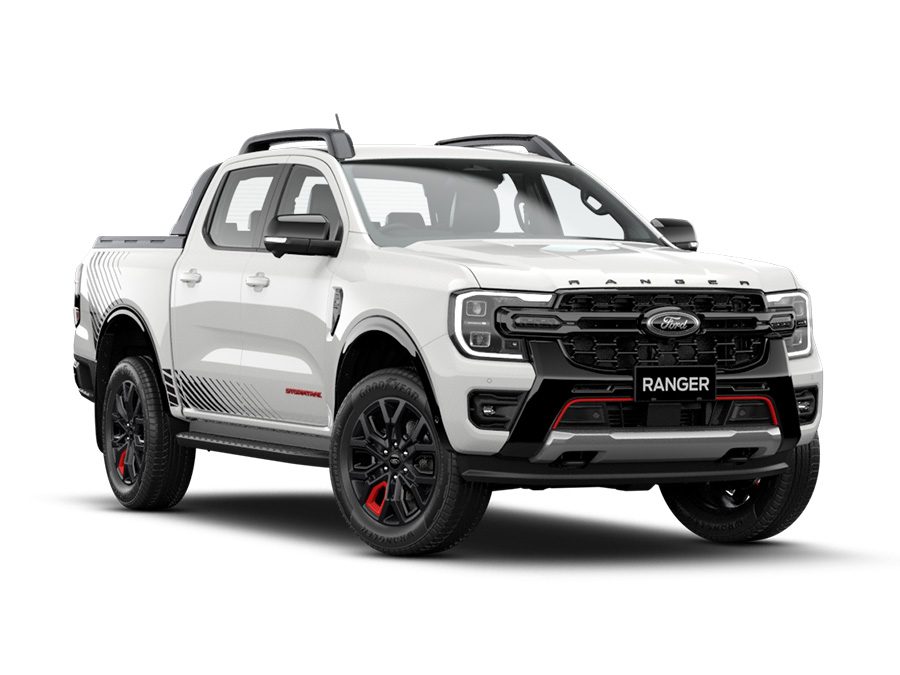 Ford Ranger Stormtrak màu trắng chính diện, phiên bản mới nhất